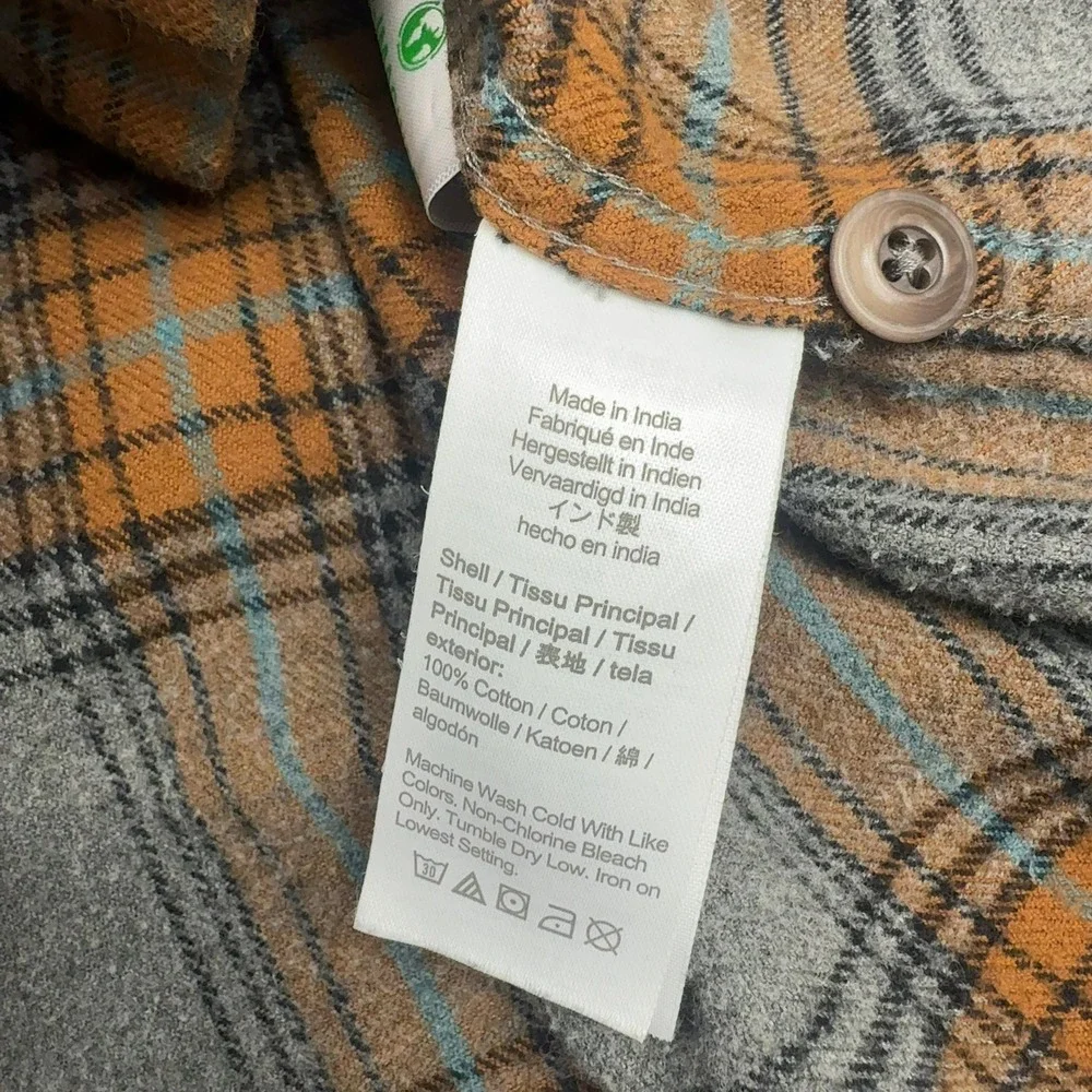 J Crew Shirt Mens M Orange Grey Cotton Plaid Mid-Weight Flannel Classic Casual